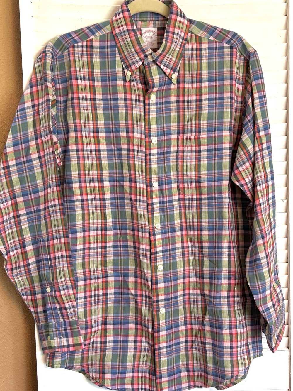 Brooks Brothers Mens sz Small long sleeve checked button down shirt Irish Linen